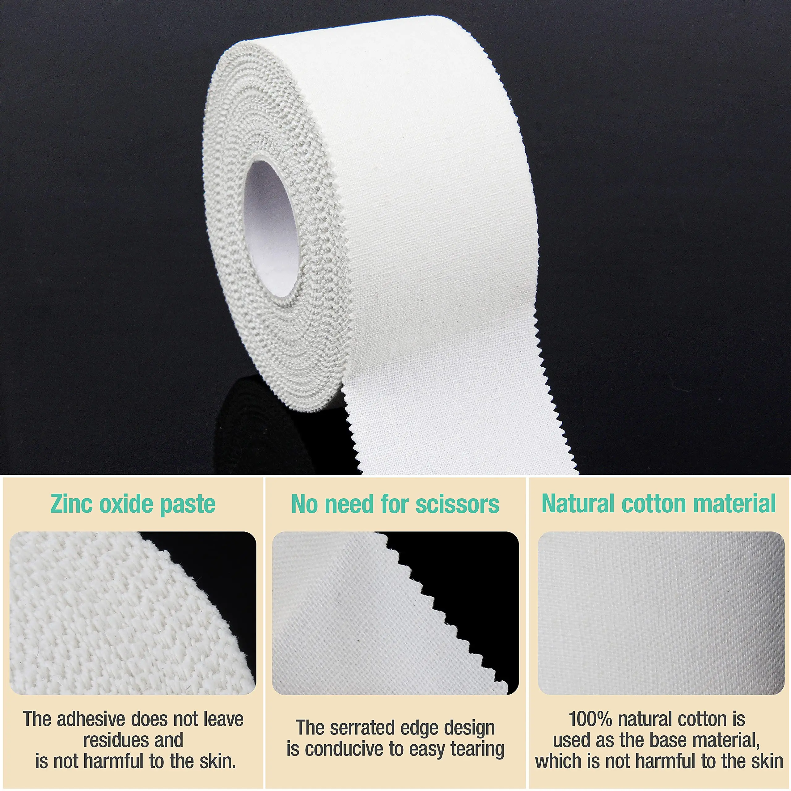 White Athletic Sports Tape, Very Strong Adhesive and Hypoallergenic Breathable Cotton Sports Tape for Bats, Tennis and Boxing