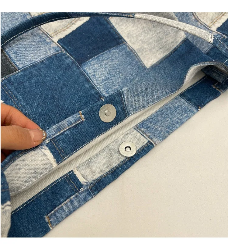 Dropshipping Products 2024 Chinese Online Markets New Women  Ladies Denims Patches Japanese Personalized Large Tote Bag Canvas