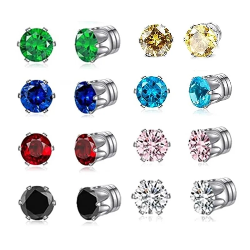 Wholesale Stainless Steel Magnetic Clip-On Earrings with Various Zircon Colors for Men & Women | Non Piercing Jewelry