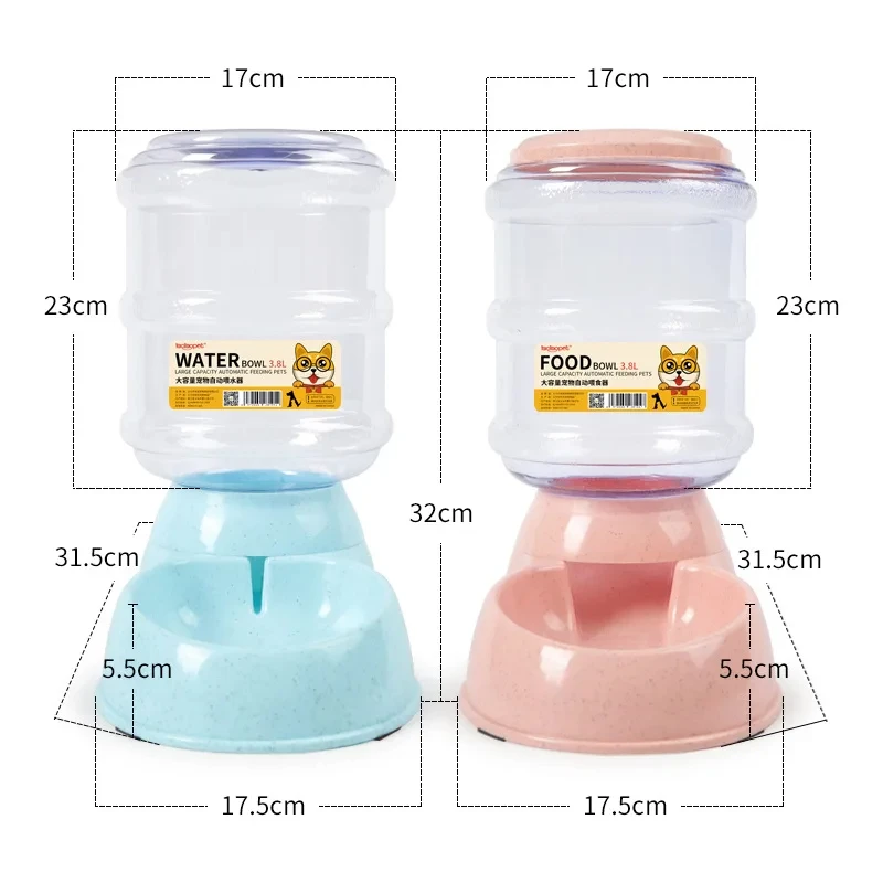 3.8L Big Capacity Pet Automatic Food Feeders and Water Dispenser for Dog Cat Feeding and Drinking