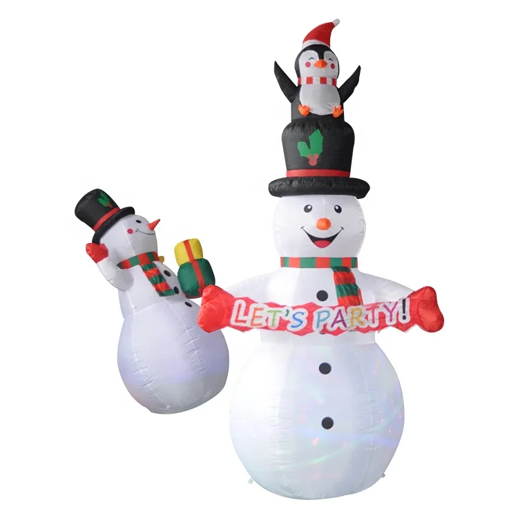 2.4M 1.8M Holiday Inflatable Christmas Snowman with Inflatable Penguin For Outdoor Christmas Lighted Ornaments