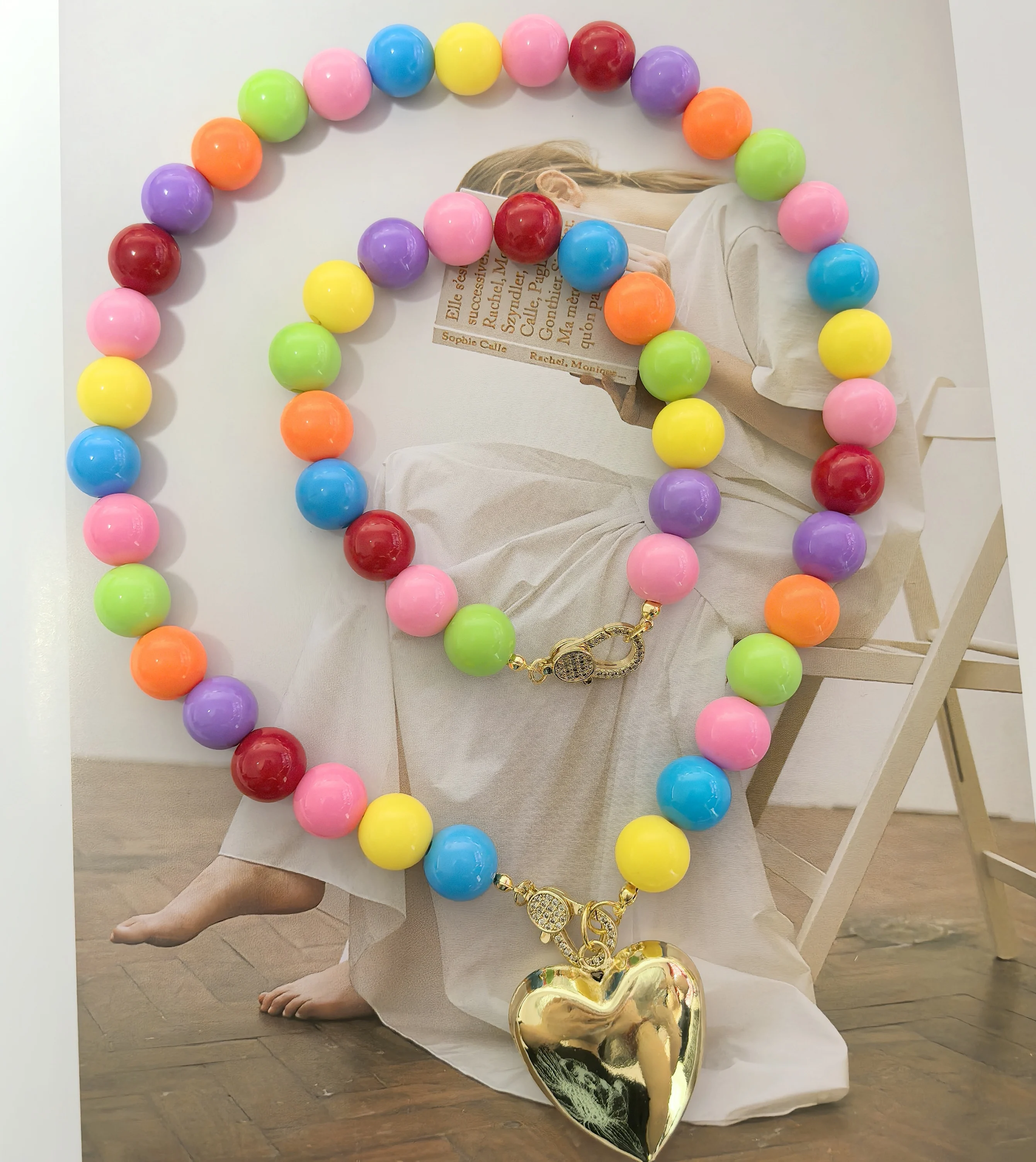 New Fashion Wonderful Baroque Colorful Beads Necklace Chunky Heart Pendant Necklace Summer trendy Baroque Bracelets  Jewelry