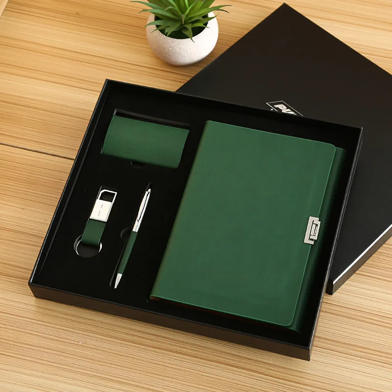 Wholesale Fathers Day Custom Personalized Corporate Logo Promotional Luxury  4 In 1 A5 PU 80g Notebook With roller Pen Gift Set