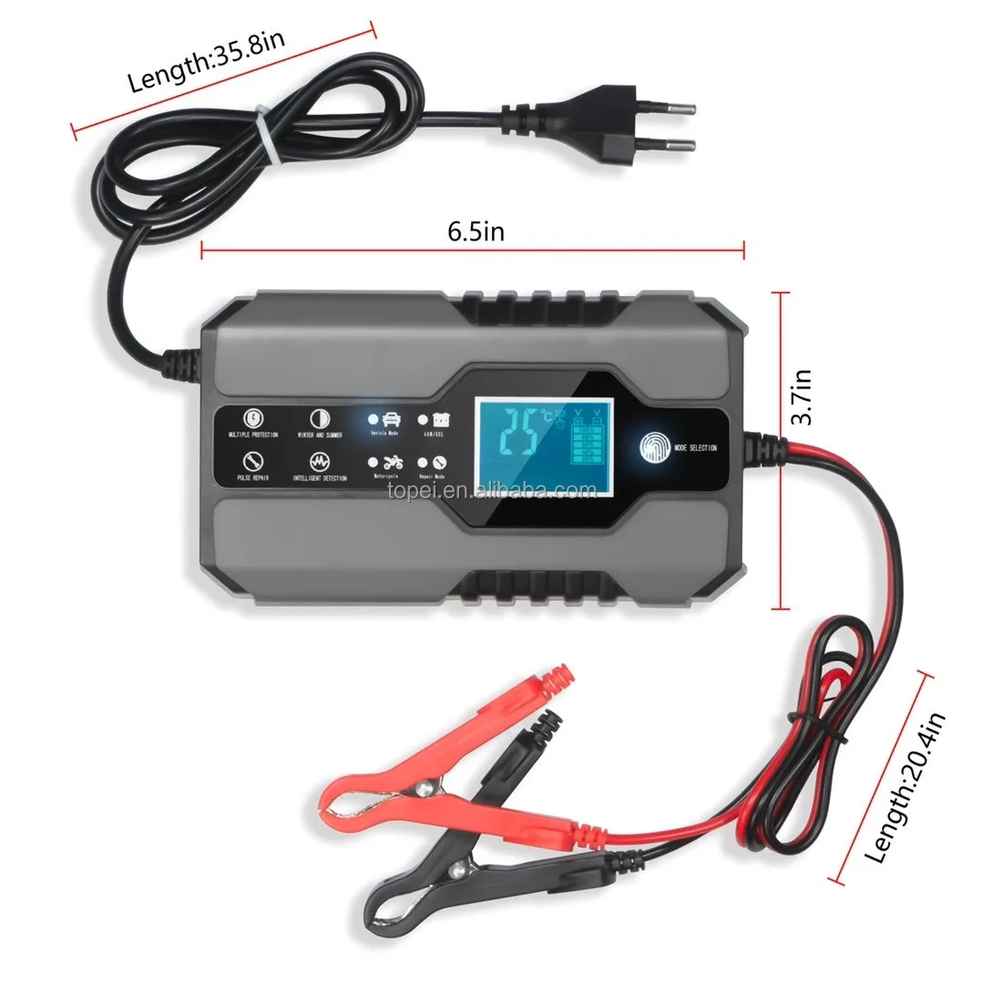 Car Pulse Lead Acid Battery Charger EU US BS Socket Temperature Control Motorcycle Battery Testers LCD Display (1600367424198)