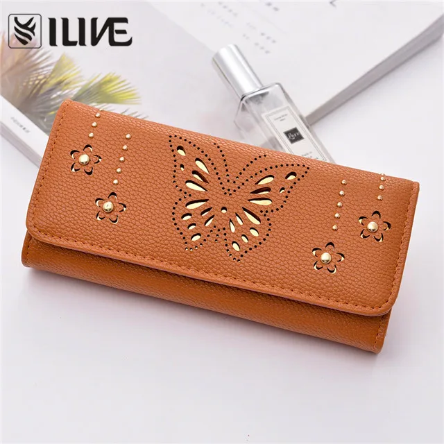Fashion Hollow out  butterfly Purse wallet women Long money bags travel  wallet