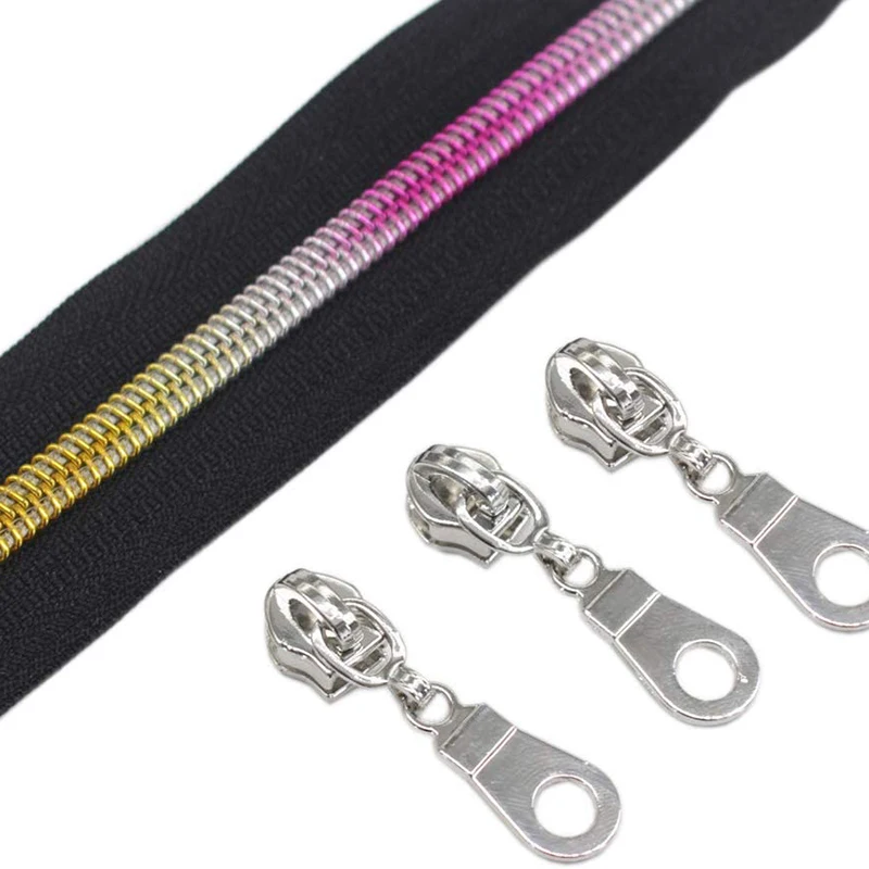 5# Colorful Teeth Metallic Nylon Coil Zippers by the Yard Bulk with Silver Sliders for DIY Sewing Tailor Craft Bag