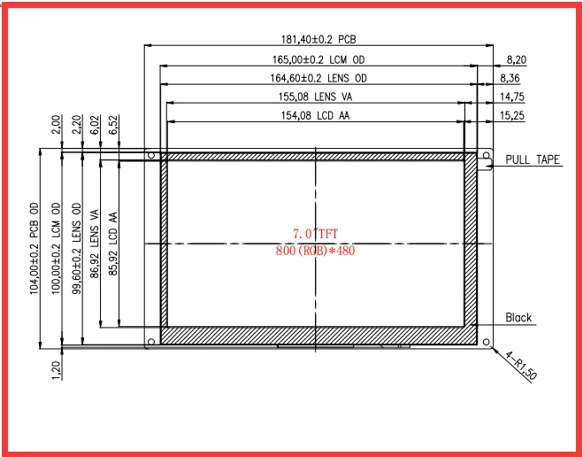 7.0' 7 inch 800*480 UART Serial Interface HMI TFT LCD Display Module with RS232 RS485 module