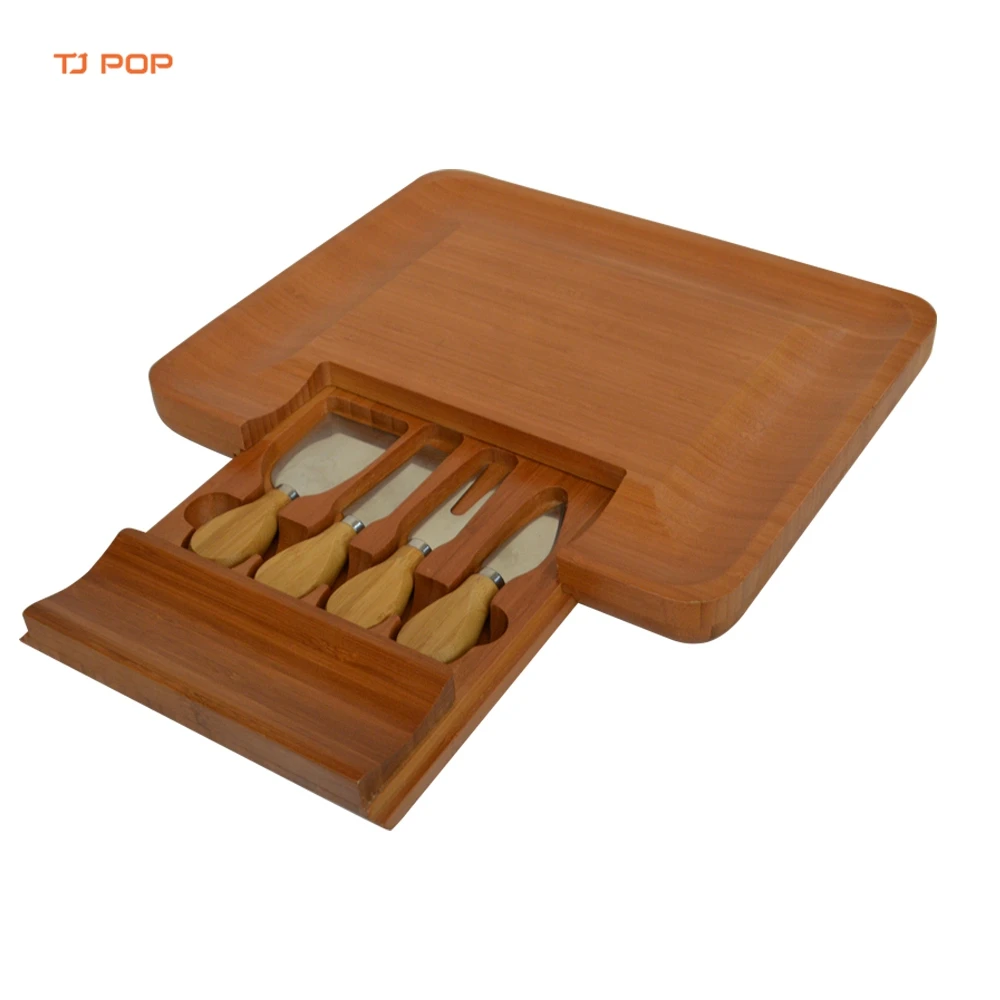 Набор доски для сыра, набор ножей, доска для колбасных изделий из бамбуковой нержавеющей стали на заказ с выдвижным ящиком, 4 предмета, инструменты для сыра на все сезоны