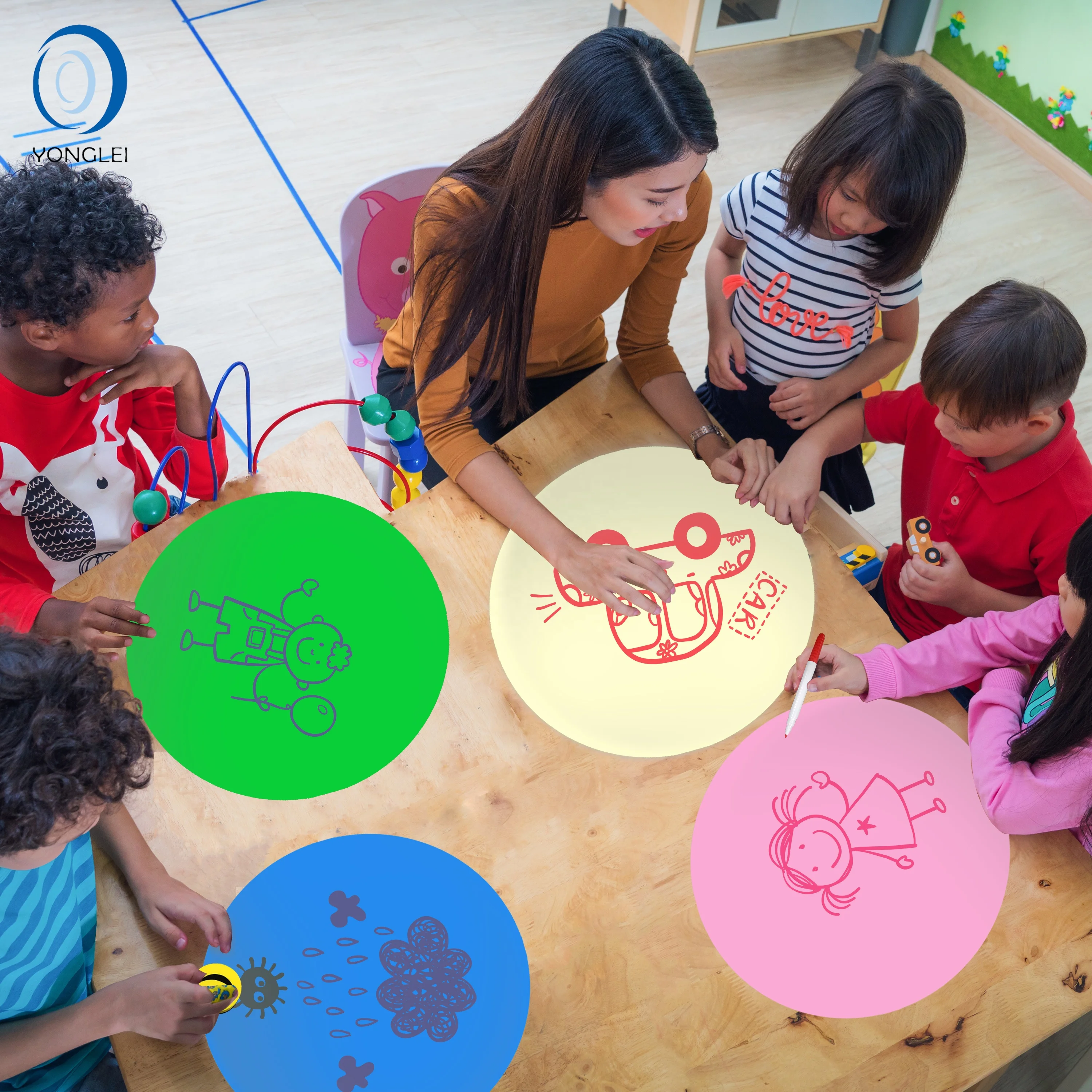 
DS1.1-3A2 Dry erase table top writing board dry erase circle removable dry erase sticker 