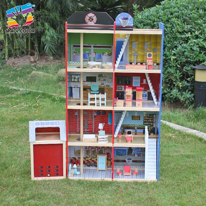 OEM / ODM 4 layers doll house wooden fire station toy for boys W06A138