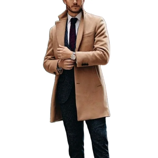 
Wholesale Trendy Men Clothes Windproof Slim Single-Breasted Trench Coats Khaki Winter Coat For Men 
