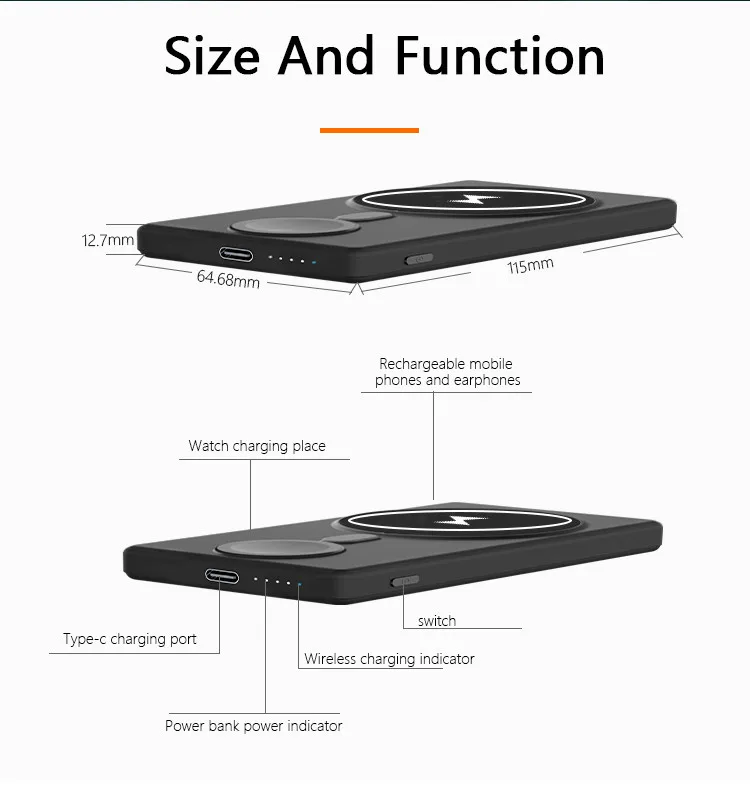 3 in 1 Magnetic Wireless Charging Pad Qi 5000mAh Ultra Slim Power Bank With Mag saf For iPhone 12 13 14