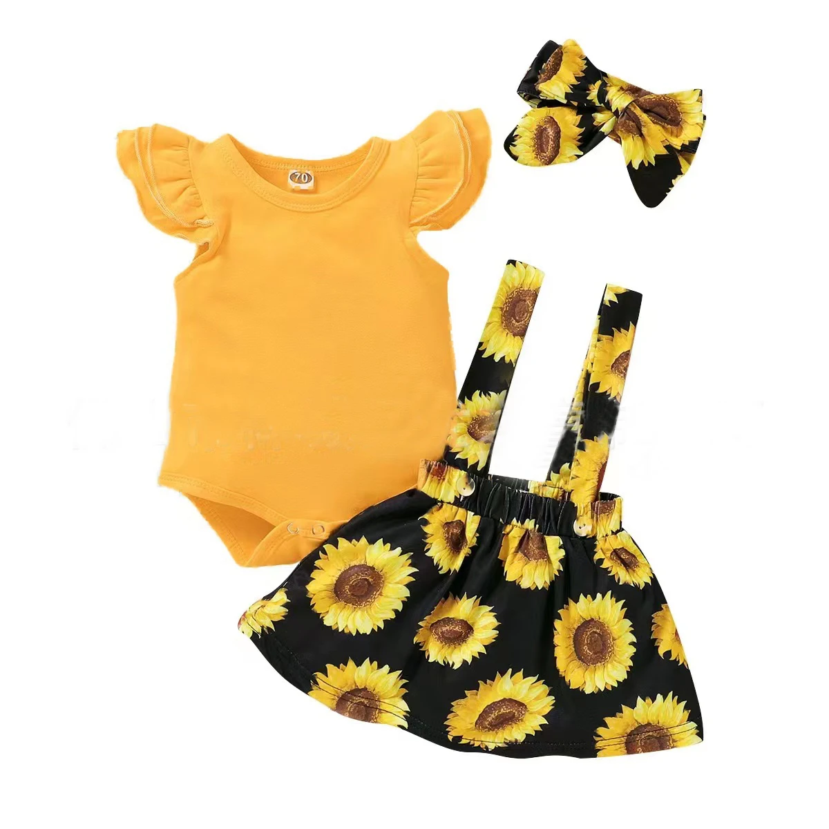 Ins Chiffon Bow Suit Sunflower Head Flower Baby Back Dress Two-Piece Wholesale