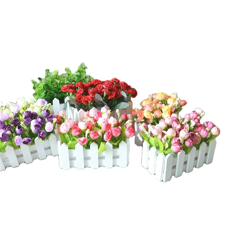 Artificial Flowers Succulent Potted  Indoor Living Room Porch Decoration Green Plants Ornaments Wooden Fence Simulation Flower