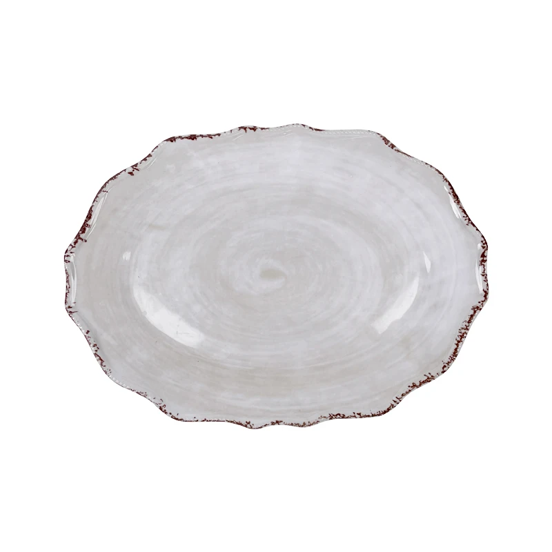 Custom printed Logo melamine plastic plates dinnerware restaurant dessert white dish oval dinner melamine flat plates