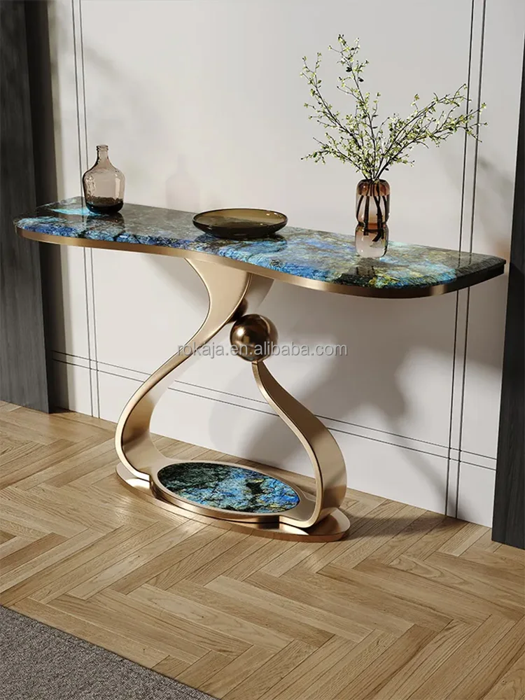 Modern Style Living Room Furniture Entryway Table Unique Metal Base Rock Slab Top Corridor Decorative Table Hotel Console Table