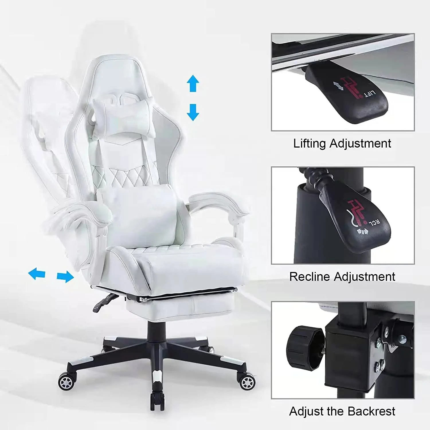 Latest design superior quality wholesale e-sports high quality Full White PVC Leather Gaming Chair Sillas Gamer with Footrest