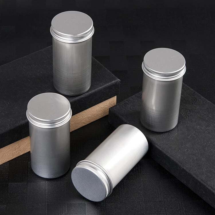 Small size 100ml/g 43x86mm  Empty aluminum tin can container screw lid wholesale silver aluminum tin jar for seamless candle tin