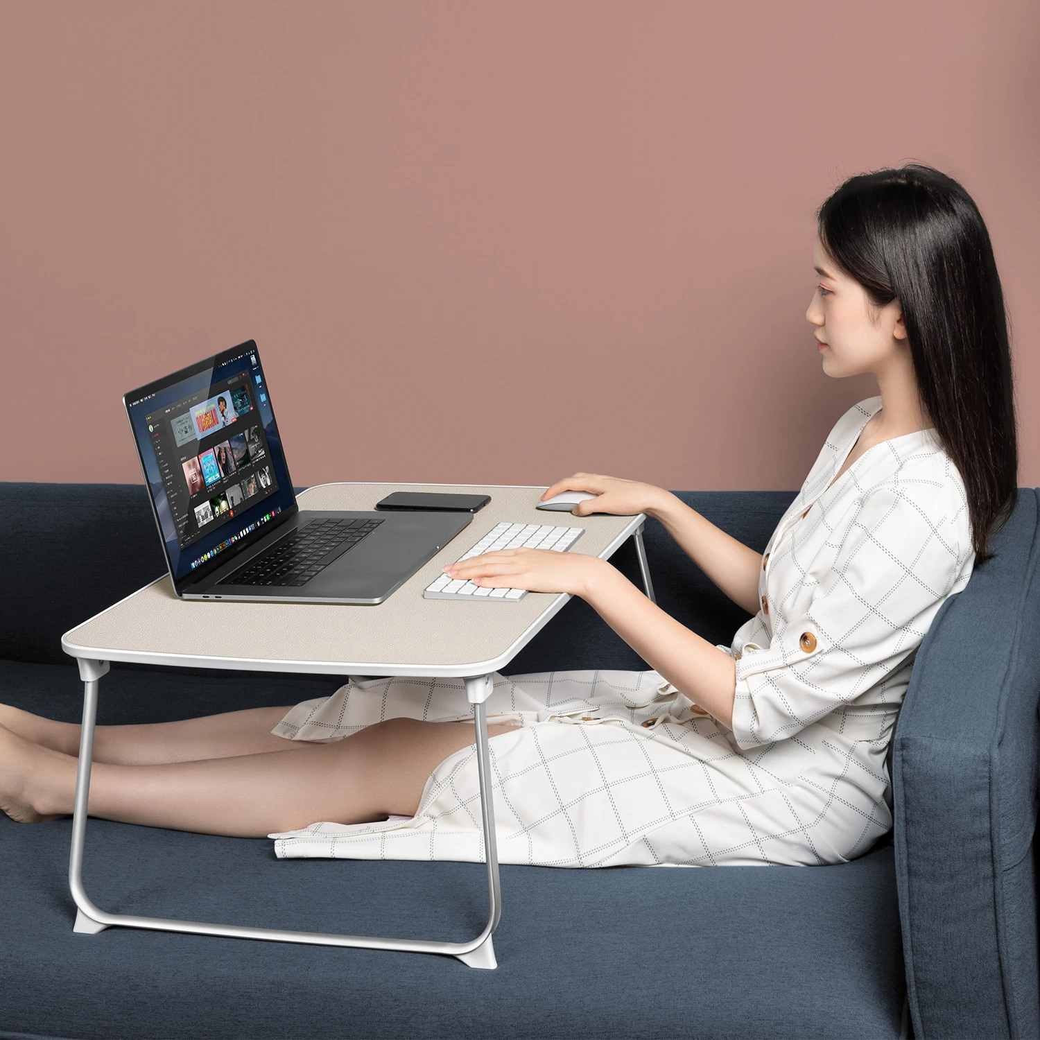 Ergonomic Adjustable bed tray table with folding legs Portable Large Space Study Desk Notebook Table For Sofa bed