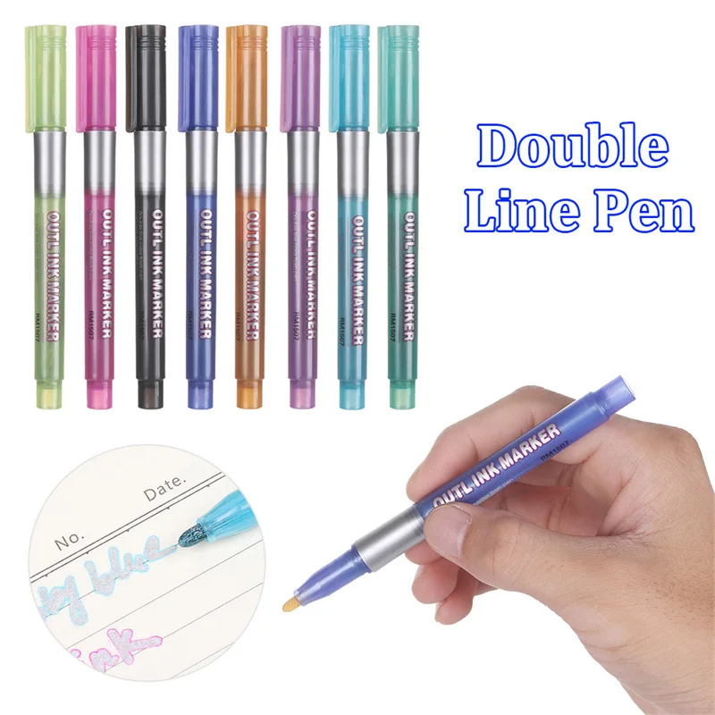 Hot Selling Custom Color Double Line Contour DIY Graffiti Pen Painted Metallic Color Pen Christmas Card Contour Pen