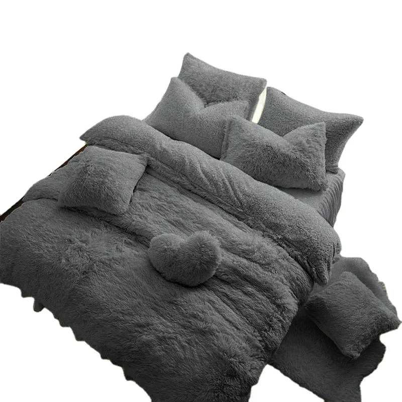 Luxury Colorful Fur Fleece Hypoallergenic Duvet Cover Quilt Soft Cozy Bedding Set bedding collection (1600447712714)