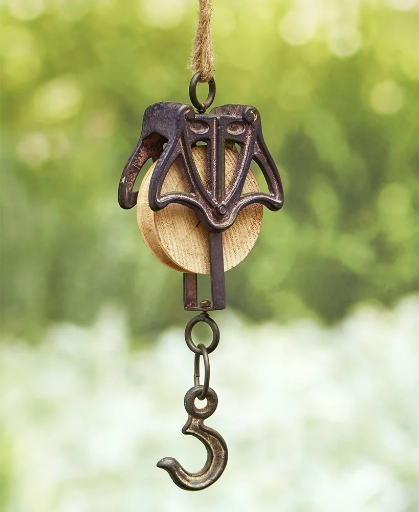 
Rustic Iron Pulley Display hook planter hanger 