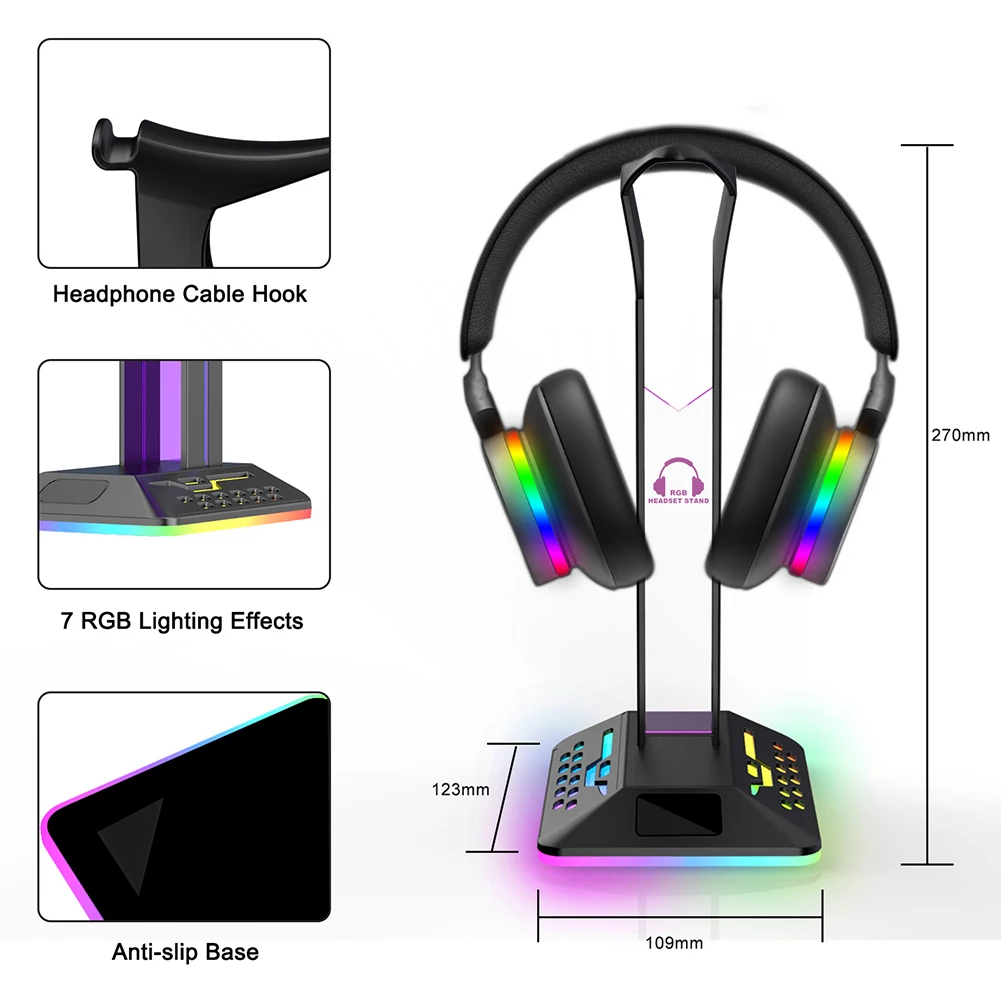 Подставка для Игровых Наушников RGB с двумя портами USB Type-C и