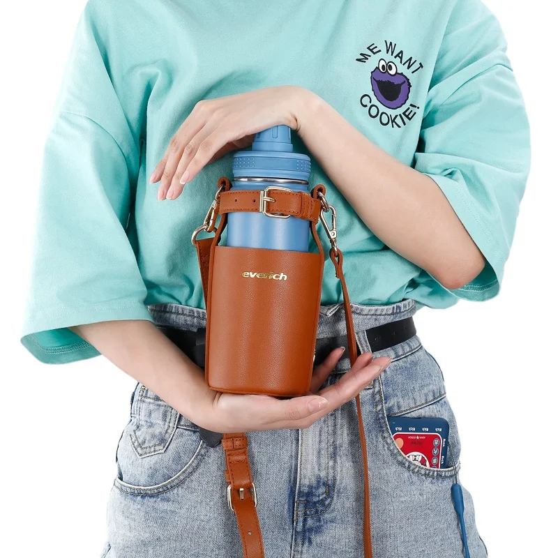 Custom Logo PU Sleeve Bottle Bag Pouch Holder Water Bottle Carrier With Strap