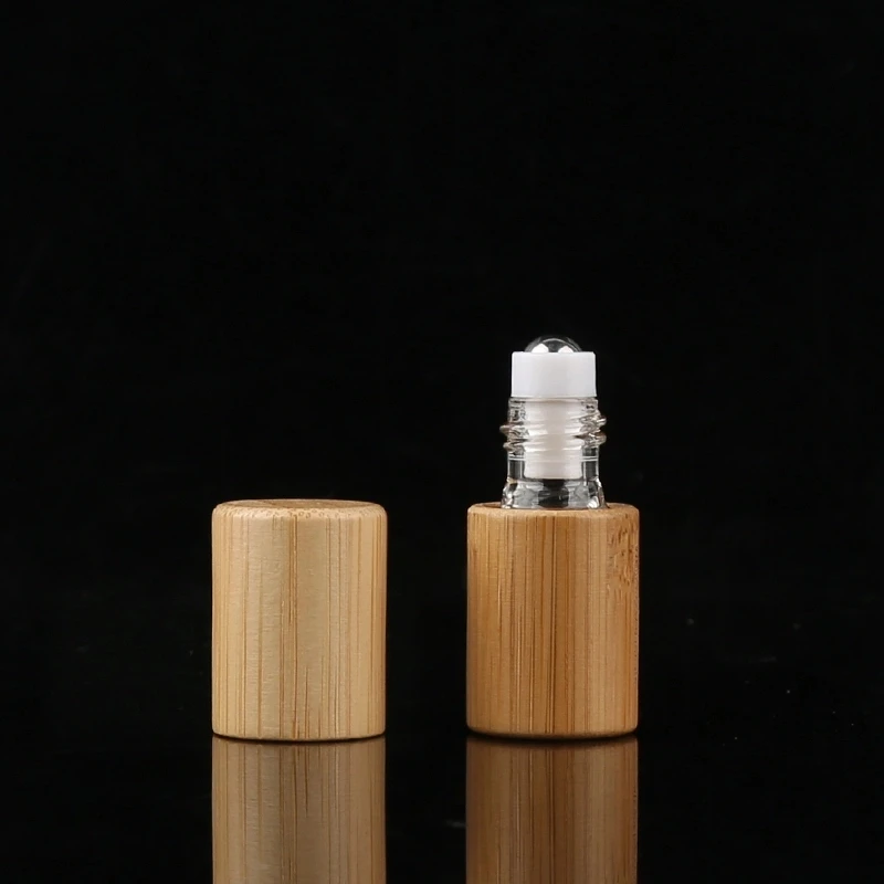 Essential Oil Roll On Bottles Bamboo Cover Glass Steel 5ml Essential Oil Roller Glass Bottle