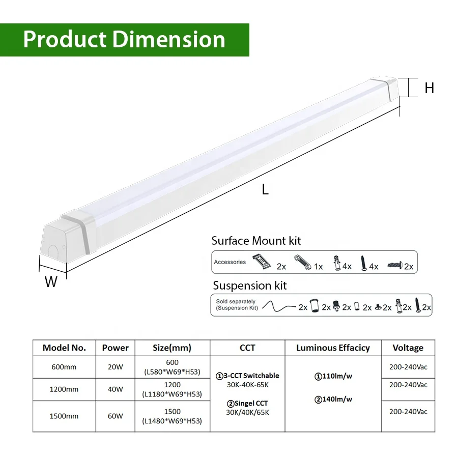Warehouse Office Cheap Ultra Slim Light LED Linear Strip Light 20W 40W 60W  6500K 240VAC Bright LED Batten Tri-proof Light