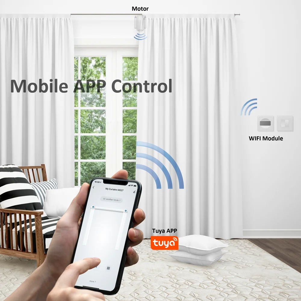 SmartLife Alexa Google Home Control WiFi Tuya Smart Curtain Driver Robot For Roman Rod I Type U Type Curtains Track