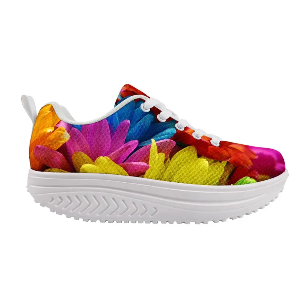 THIKIN Colorful Printed Women Swing Sneaker Anti Slip Soft Tenis Shoes Fashion Breathable Platform Shoes Lace Up Walking Shoes