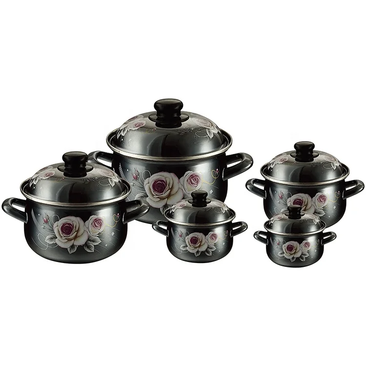 Zhili New Product 806D Kitchen Set Cookware Enamel Pot Set With Hollow Handle