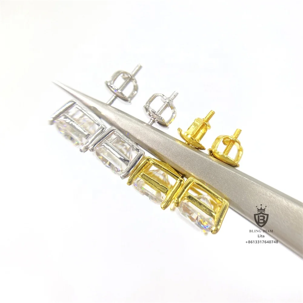 Fashion jewelry pass diamond tester radiant cut emerald cut 925 sterling silver moissanite stud earring