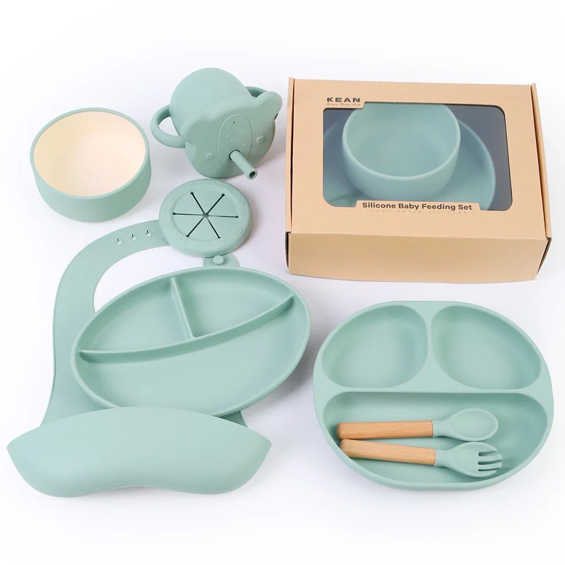 Kean BPA Free Eco-friendly High Quality Custom Kid Training Product Suction Plate Silicon Gift Silicone Feeding Set Baby Bowl