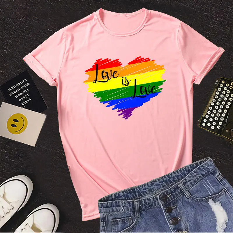 Summer Rainbow Lettering Couples Casual Short Sleeve T-shirts for Lover Valentine Day Cozy Tops Wholesale Cotton Couple Clothes