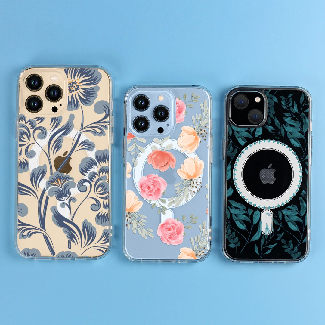 Flower Print Wireless Charge TPU PC Mag Safe Phone Cover for iPhone 13 12 Magsafing Smartphone Case for iPhone Clear Case Custom