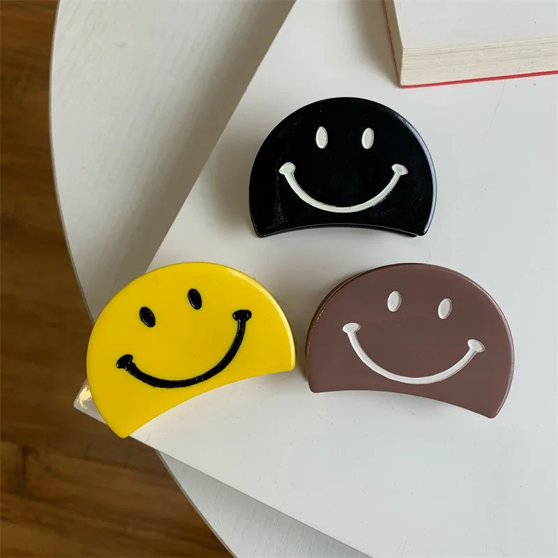 Korean Creative Geometric Sunny Yellow Smile Cute Acetate Hair Claw Clips Woman Girls Clip Sweet Hair Claws Accessories