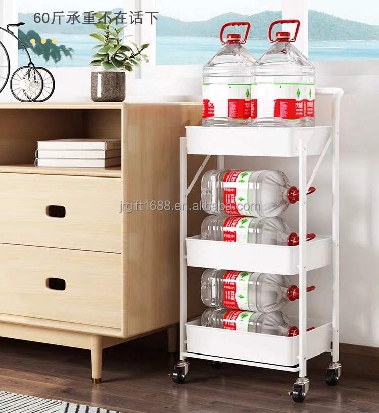 New Kitchen Shelving Collapsible Cart No need to Install Portable Trolley Cart for Kitchen and Living Room