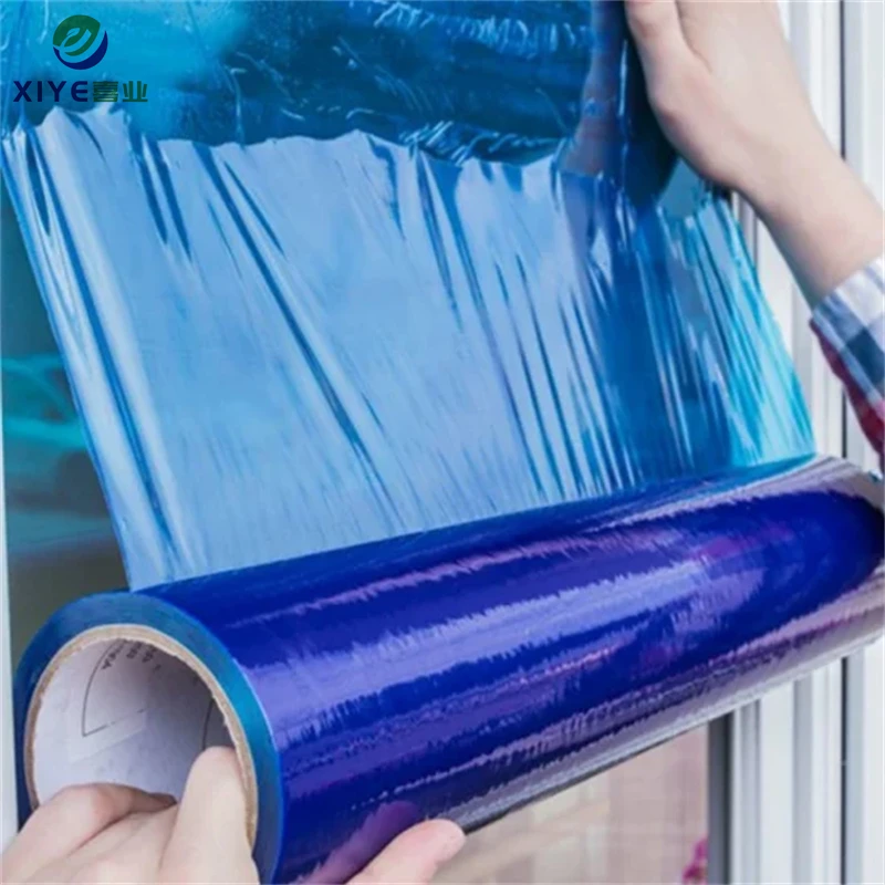 wholesale easy to tear and stick transparent plastic surface protection film adhesive blue pe protective film for window glass