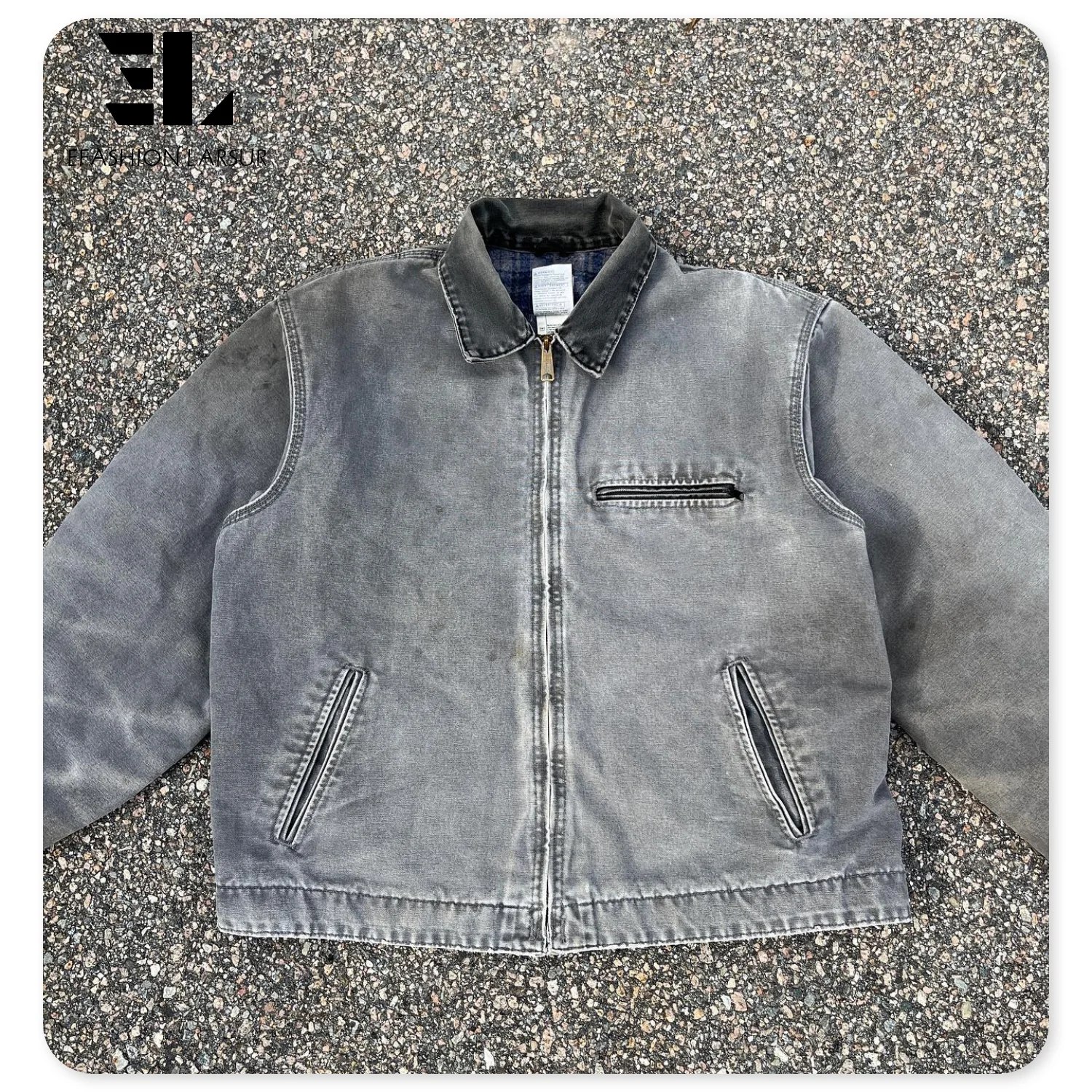 LARSUR Custom distress heavy duck canvas work jacket with lined vintage worker detroit jacket heavyweight carpenter chore jacket