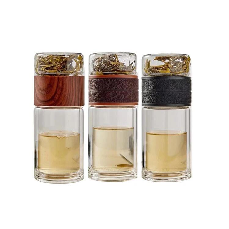 New Product Double Wall Tea Infuser Glass Bottle Custom Logo Light Cup Tea Maker Leak-Proof 500ml Borosilicate Glass Bottles