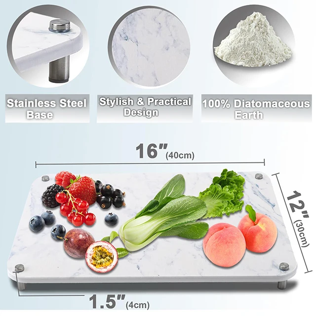 Wholesale Stainless Steel Feet Stone Dish Drying Mat Super Absorbent Diatomaceous Earth Stone Drying Mat for Kitchen Counter