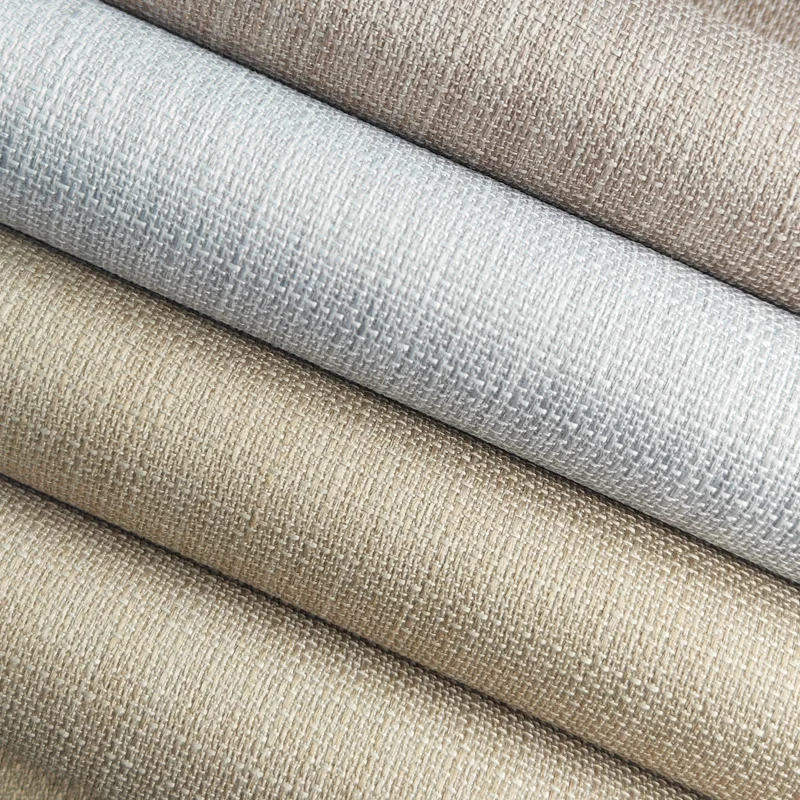 Jacquard Style Satin Blackout Bonded Fabric with FR Lining Blackout Curtain in Beige and Grey for Hotels Coated Fireproof