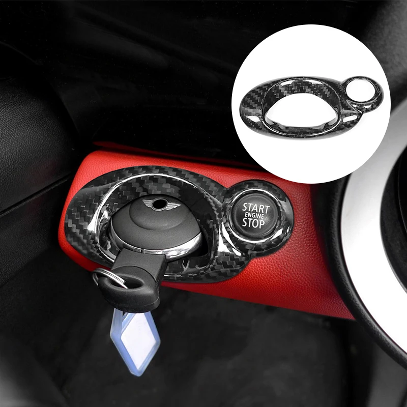 Shasha Carbon Fiber Real Ignition Starter Switch Key Bezel Interior Accessories Trim Decoration Cover  For Mini Cooper R54 R56