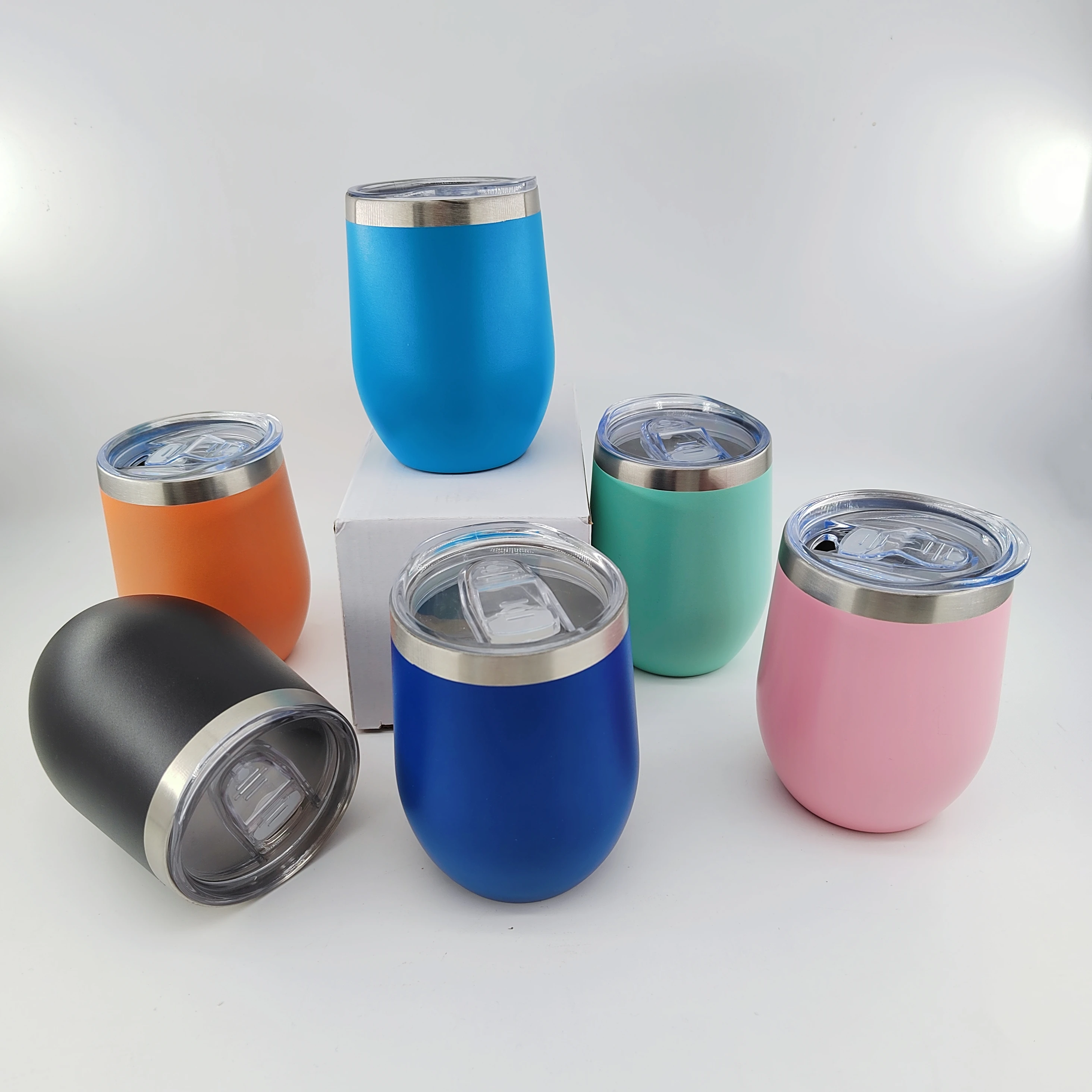 USA warehouse 12oz small double wall insulated egg wine tumbler thermal cup with lid and straw