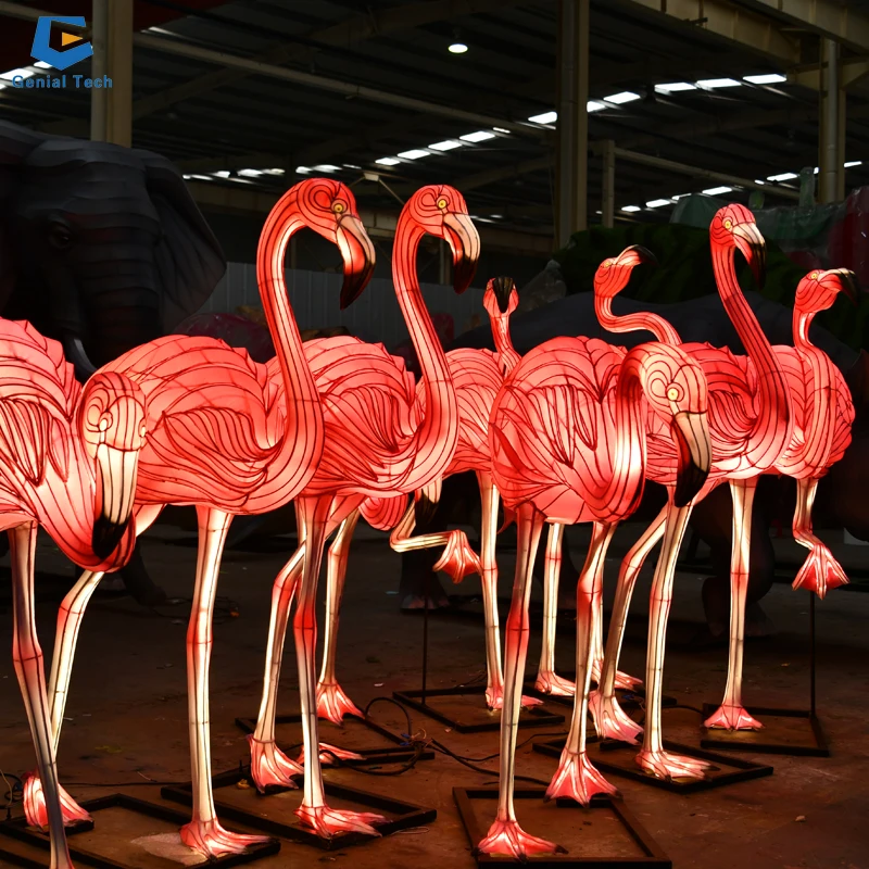 CCFL36 High quality animal silk lantern Flamingo lantern festival for park decor