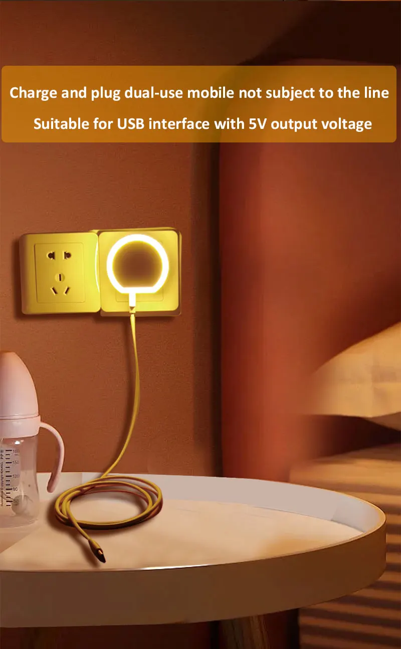 AC Outlet 5V 2.4A Dual USB Port Charger Bedroom Dimmable Touch Control Night Light EU US Plug In Night Light For Baby Use