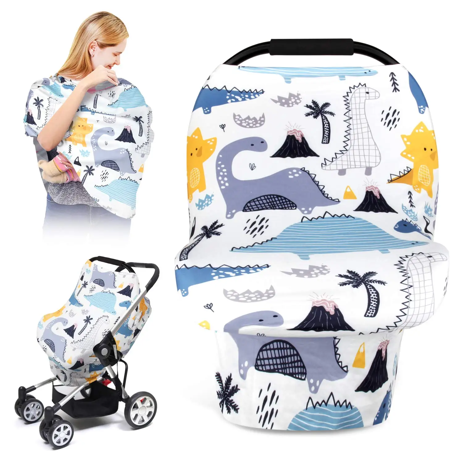 Factory customized dinosaurs elephants printed nursing breastfeeding cover portable stretchy baby car seat cover