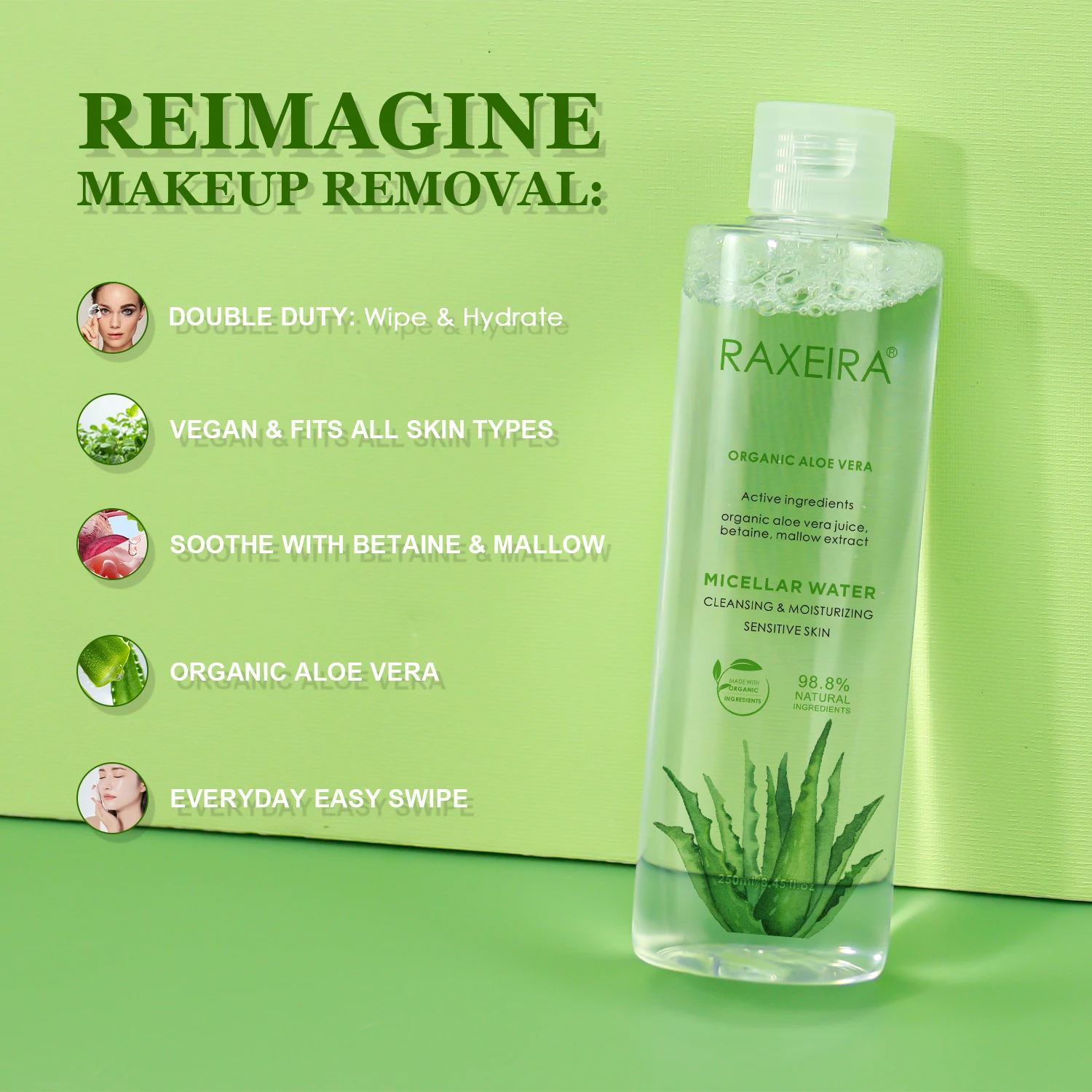 Custom Logo Micellar Water Makeup Remover Cosmetics Cleansing for Eye Lip & Face Moisturizing Facial